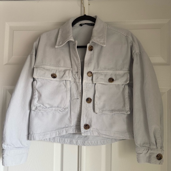 Zara Light Gray Cropped Jean Jacket - Picture 4 of 5